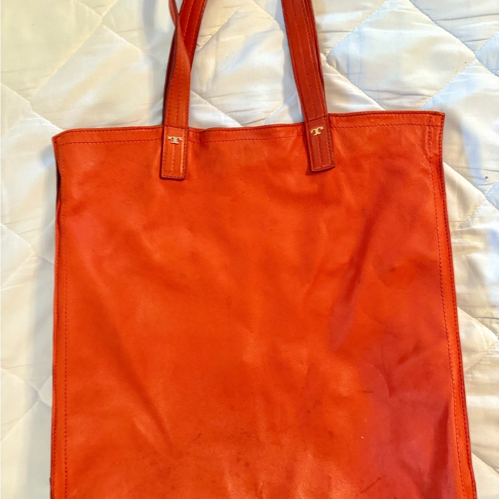 Tory Burch Orange Genuine Leather Tote Bag